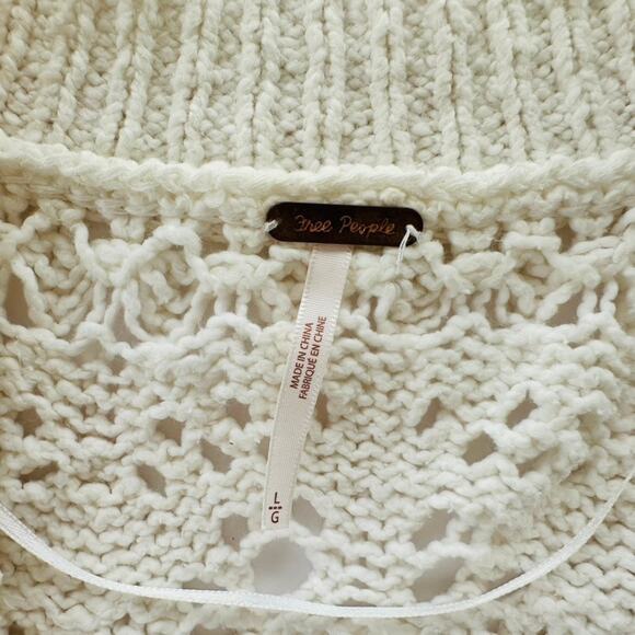 Free People Chloe Cardigan Size Large Cream Open Knit V-Neck 3 Button - Picture 4 of 9